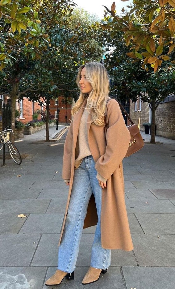Cream Knit Sweater with Blush Wide-Leg Trousers — Trendy Basic Outfits