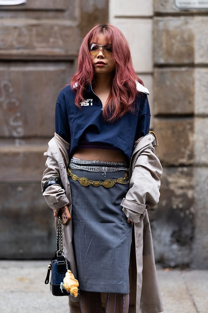 Layered Chain Belts With Trench Coat — Trendy Belt Outfits