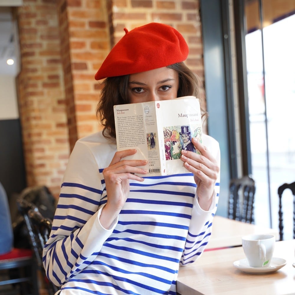Bold Red Beret with Striped Shirt — Trendy Beret Outfits