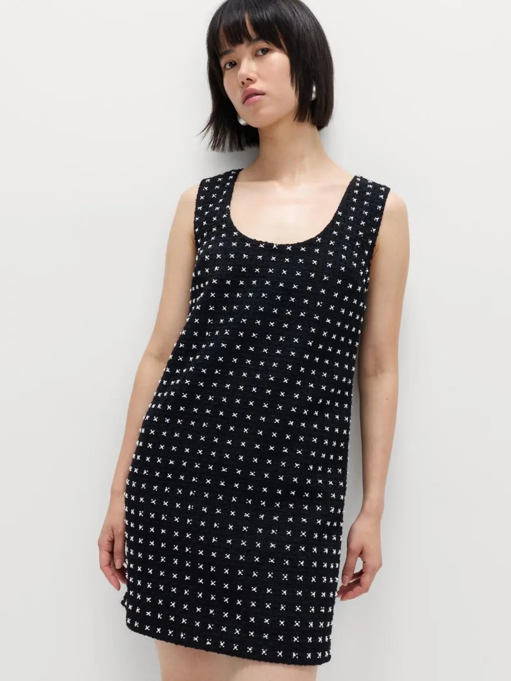 Navy Textured Knit Mini Dress with Cross Pattern Navy Textured Knit Mini Dress with Cross Pattern — Trendy Birthday Dresses Outfit