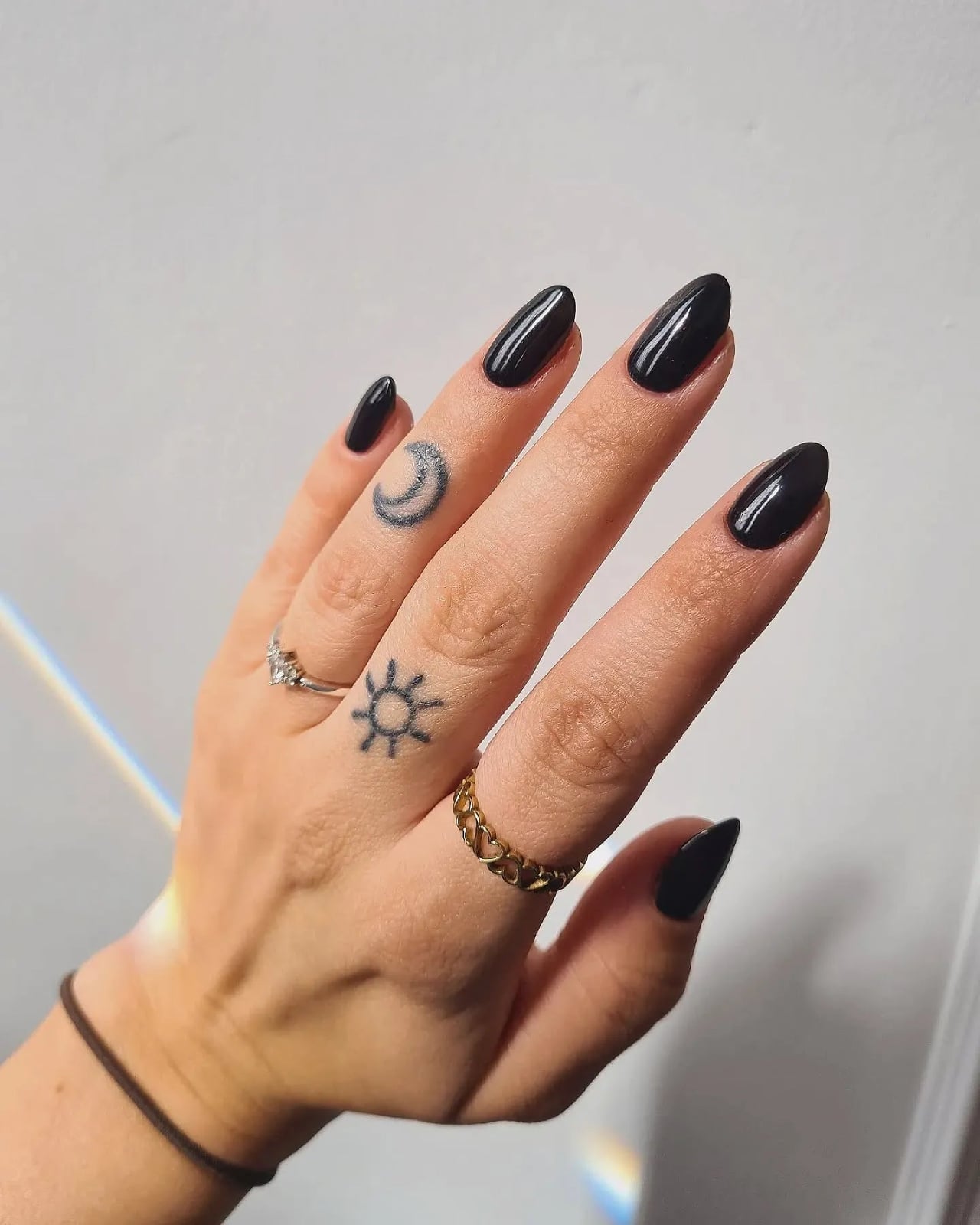 Perfectly Even Black Medium Almond Nails — Trendy Black Almond Nails