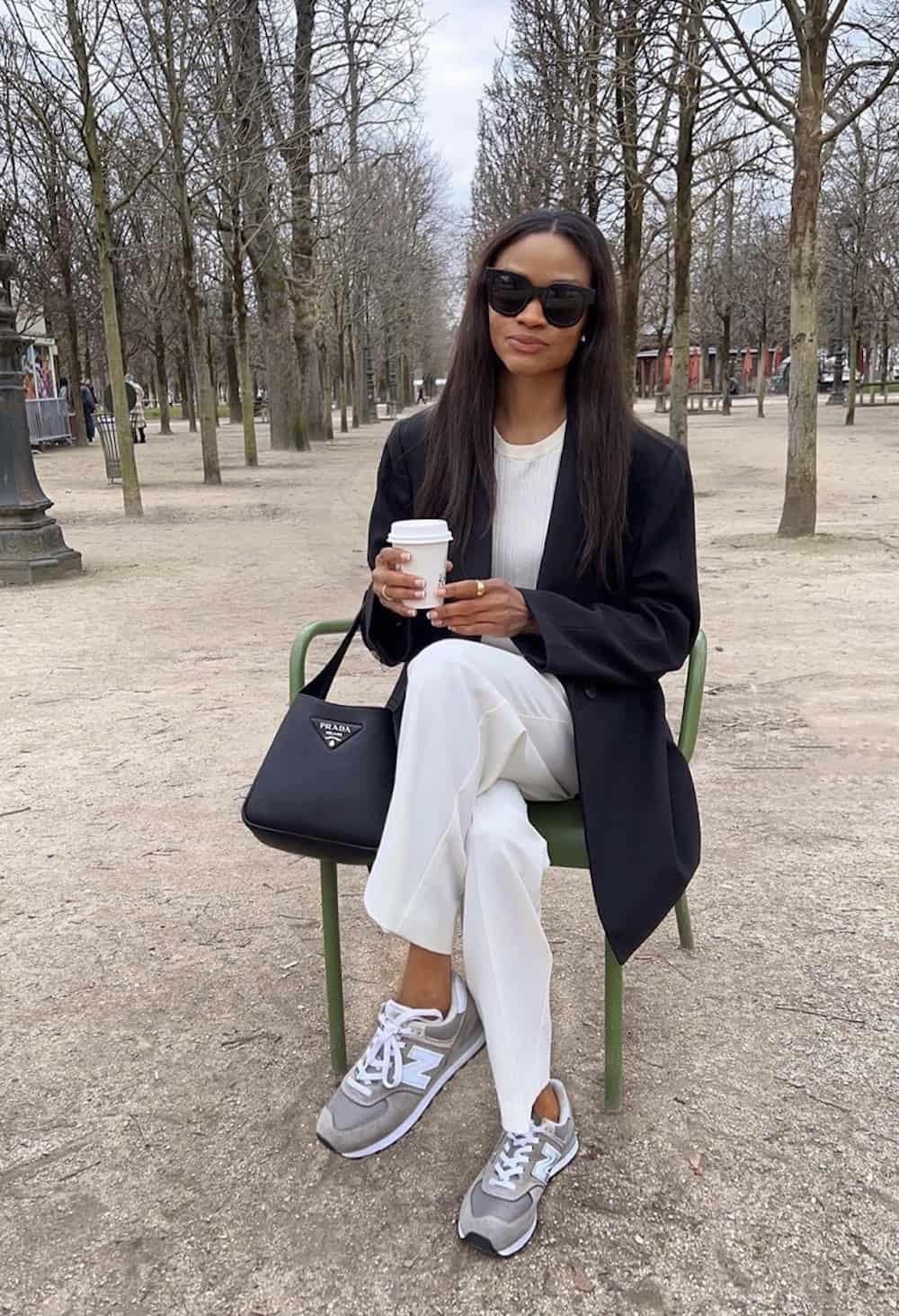 Black Blazer with White Top and Relaxed Trousers — Trendy Black Blazer Outfit