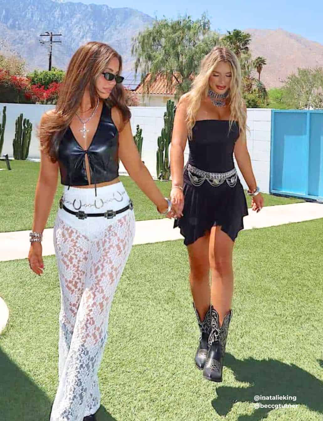 Black Cowboy Boots with Lace Trousers for a Festival Look — Trendy Black Cowboy Boots Outfit
