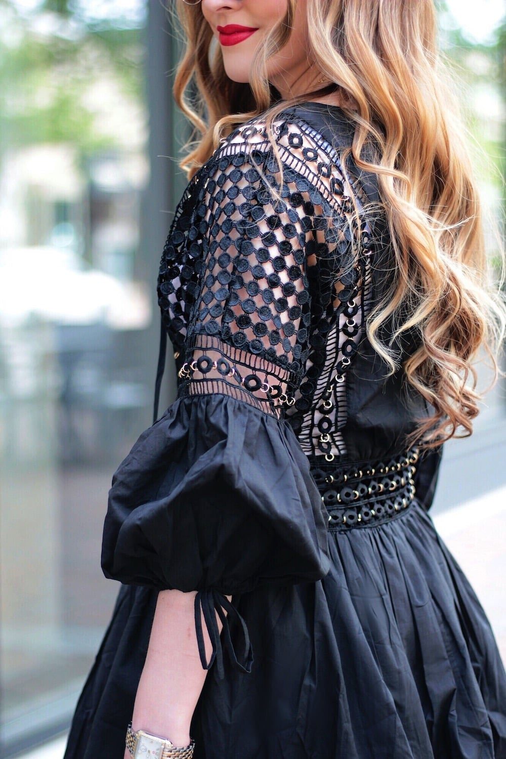 Puff Sleeve Black Mini Dress Lace Detail, Office-Safe Version Puff Sleeve Black Mini Dress Lace Detail, Office-Safe Version — Trendy Black Dress Outfits