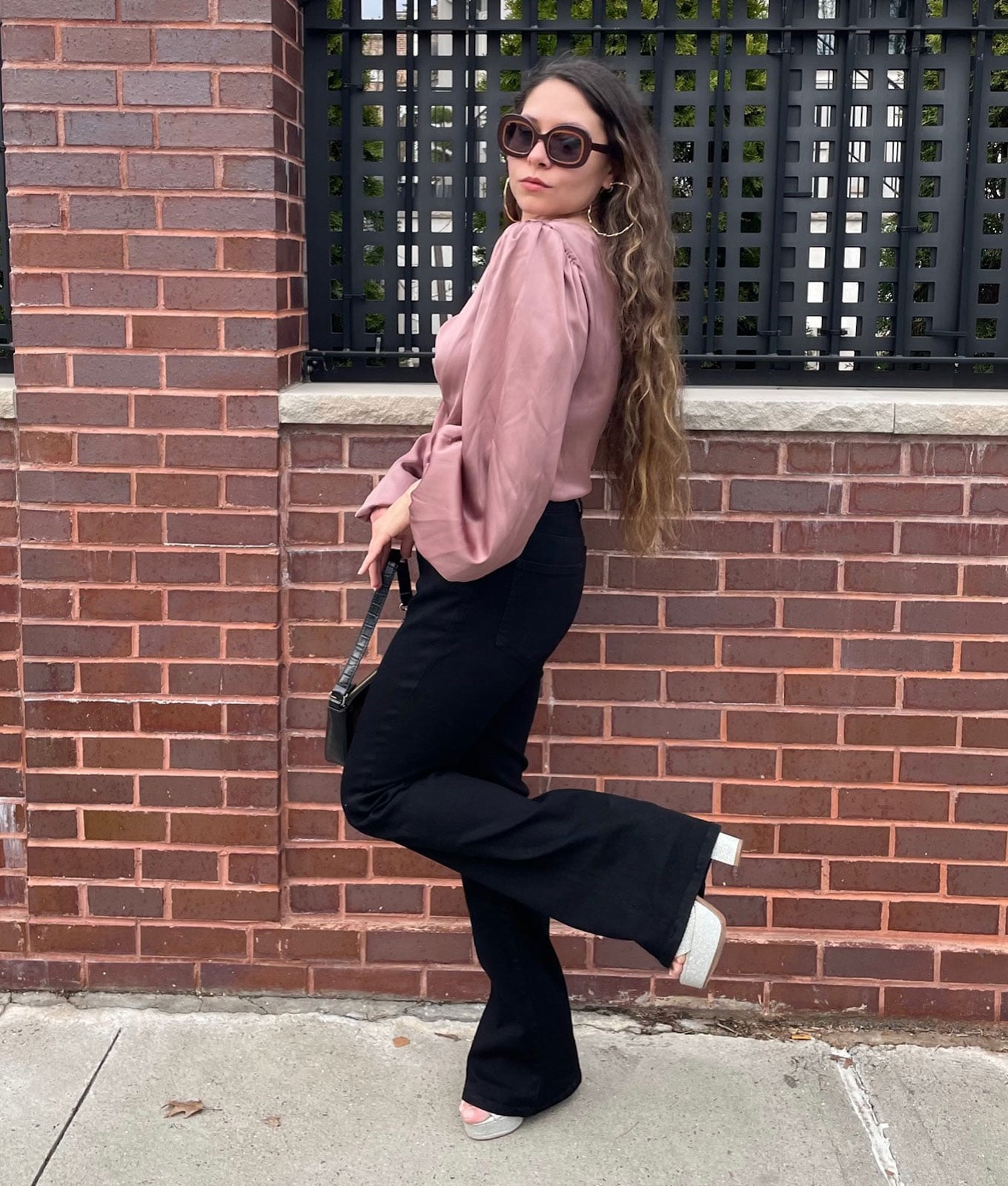 Pink Satin Blouse with Black Flare Jeans Pink Satin Blouse with Black Flare Jeans — Trendy Black Flare Jeans Outfit
