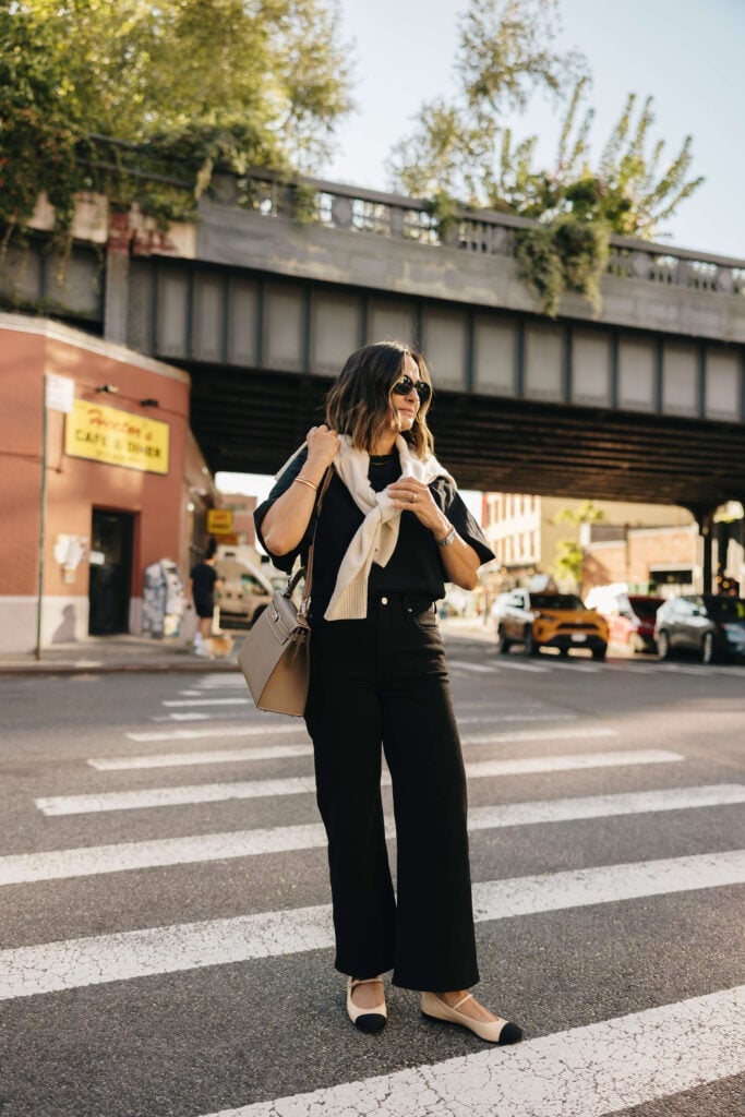 Black Wide-Leg Jeans with a Draped Sweater Black Wide-Leg Jeans with a Draped Sweater — Trendy Black Flare Jeans Outfit