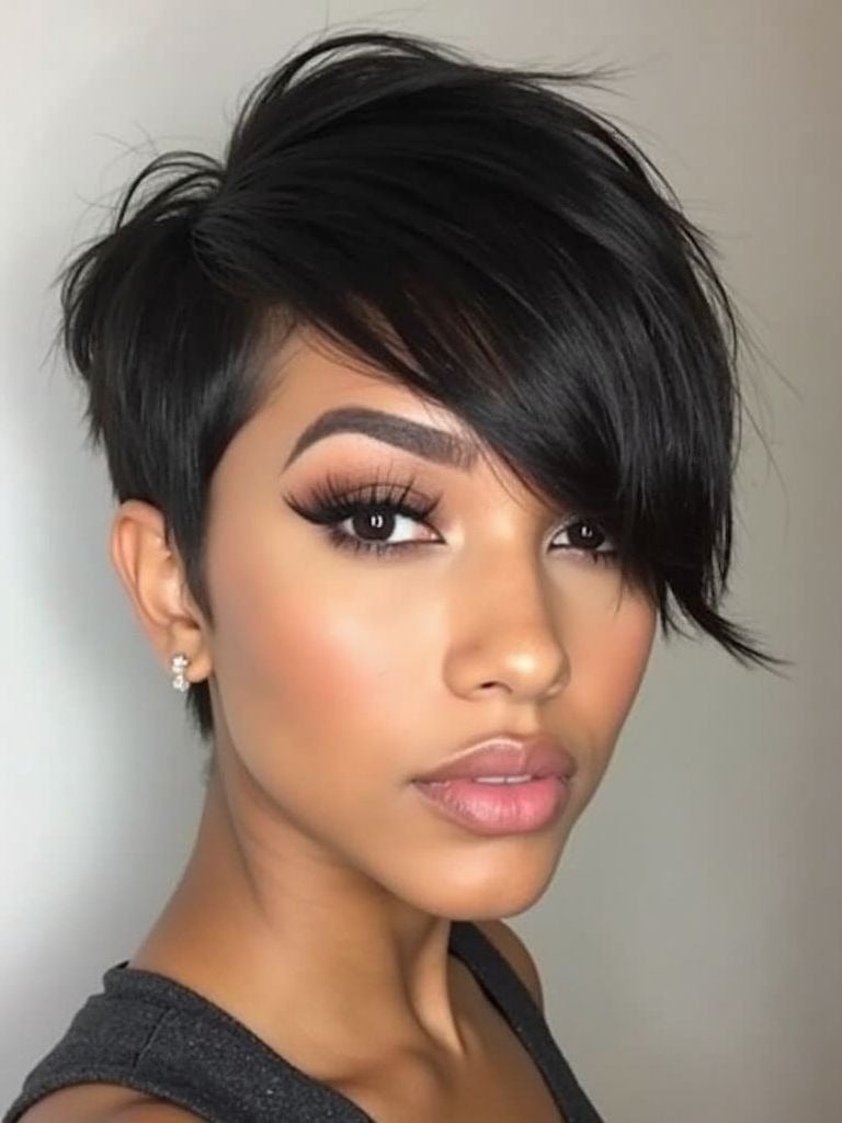 Asymmetrical Pixie With Long Fringe — Trendy Black Hair