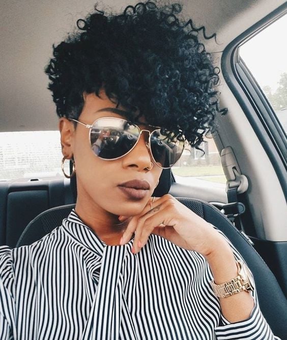 Tapered Afro With Side-Swept Bangs — Trendy Black Hair