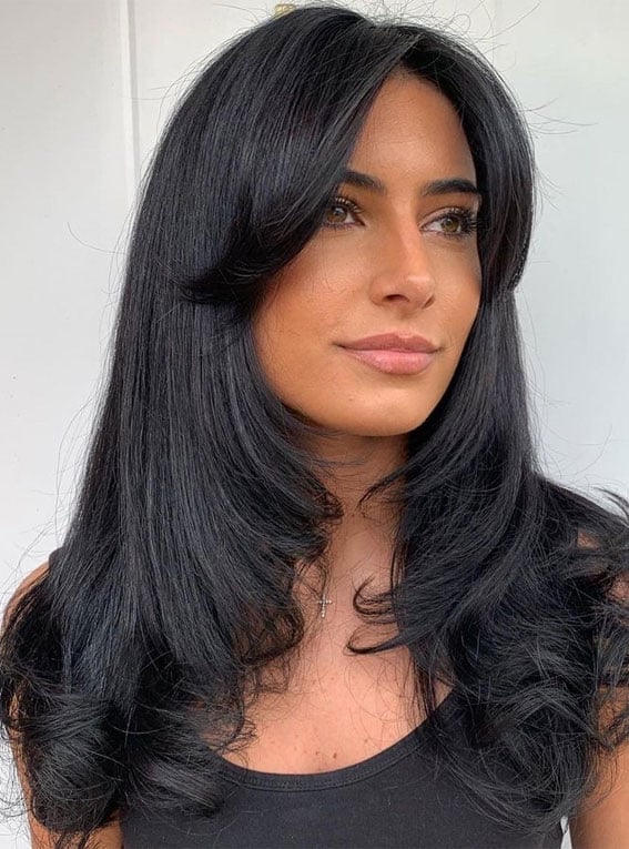 Shoulder Length Layers With Soft Bangs — Trendy Black Hair