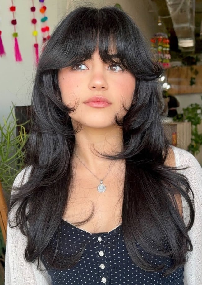 Mid-Back Layers With Face-Framing Fringe — Trendy Black Hair