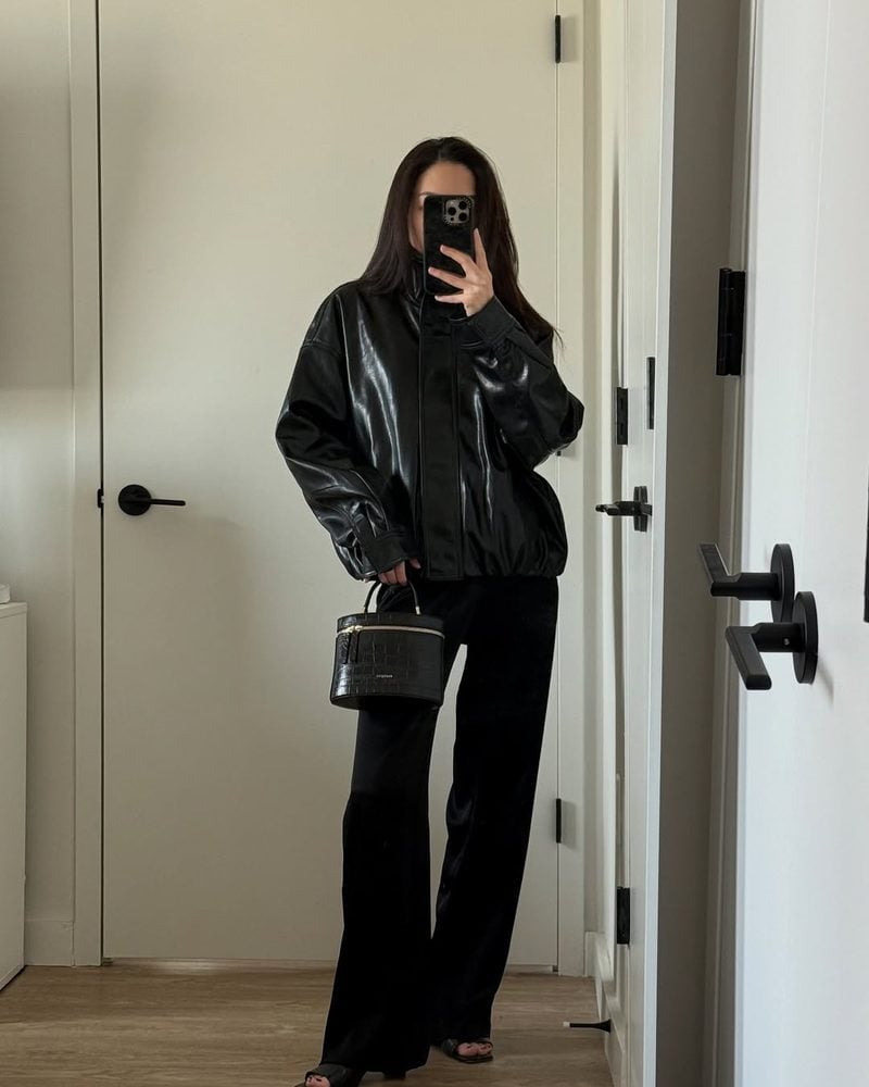 Wide Leg Leather Pants with Oversized Leather Jacket Wide Leg Leather Pants with Oversized Leather Jacket — Trendy Black Leather Pants Outfit