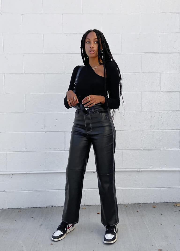 High Waisted Leather Pants with Asymmetrical Top High Waisted Leather Pants with Asymmetrical Top — Trendy Black Leather Pants Outfit