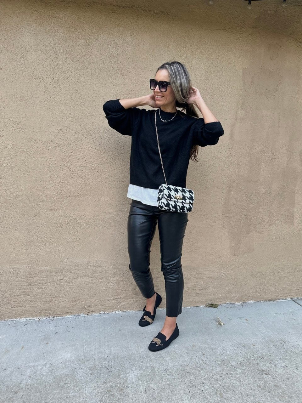 Straight Leg Faux Leather Pants with Leopard Loafers Straight Leg Faux Leather Pants with Leopard Loafers — Trendy Black Leather Pants Outfit