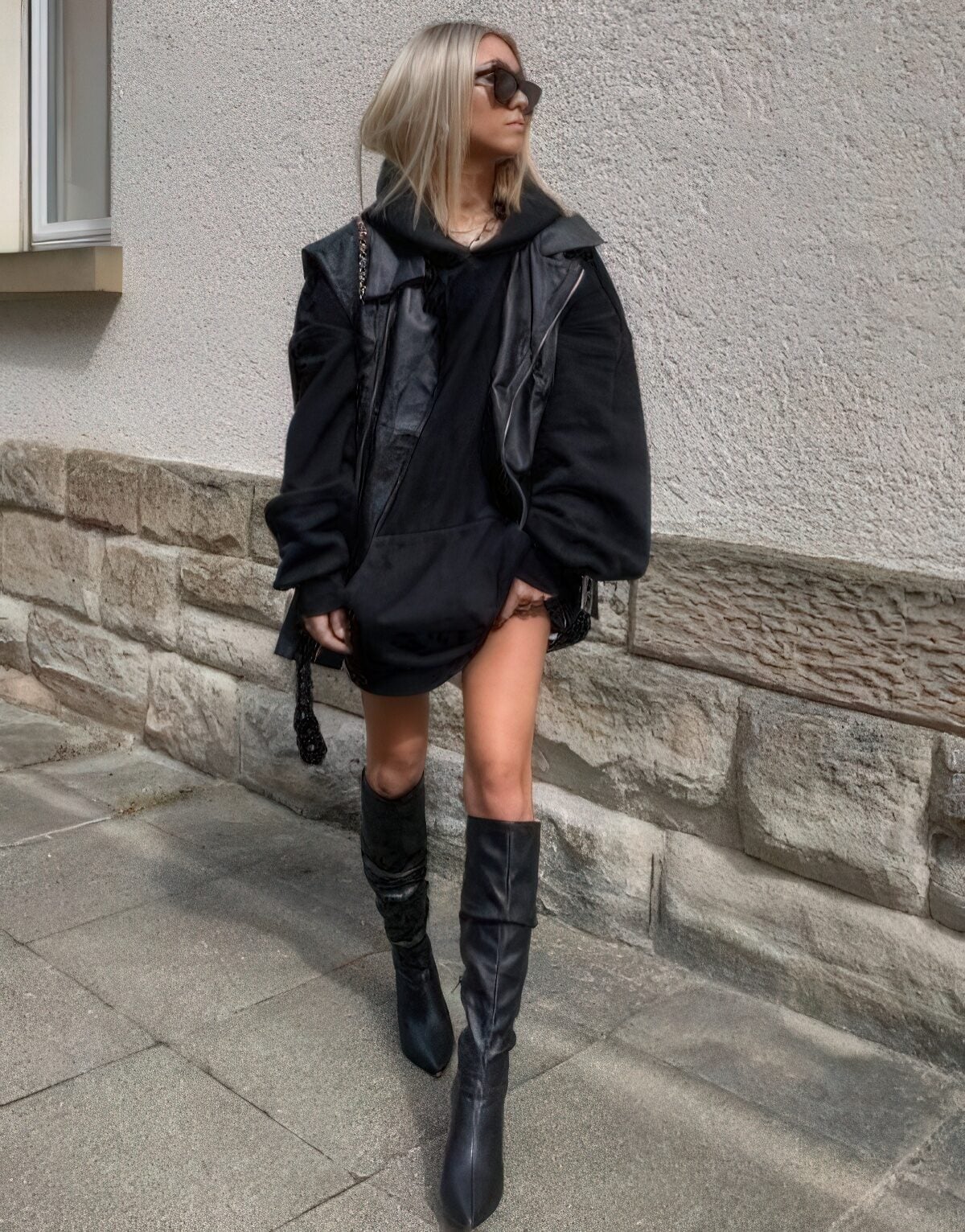 Casual Black Hoodie Layered Under a Vest — Trendy Black Outfits