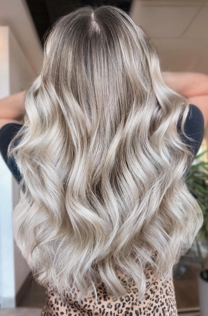 Mid-Back Ash Blonde Balayage Loose Waves Mid-Back Ash Blonde Balayage Loose Waves — Trendy Blonde Balayage