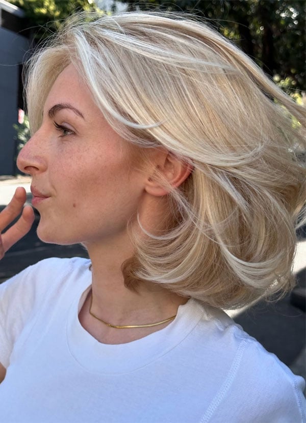 Platinum Layered Bob With Voluminous Blowout — Trendy Blonde Bob