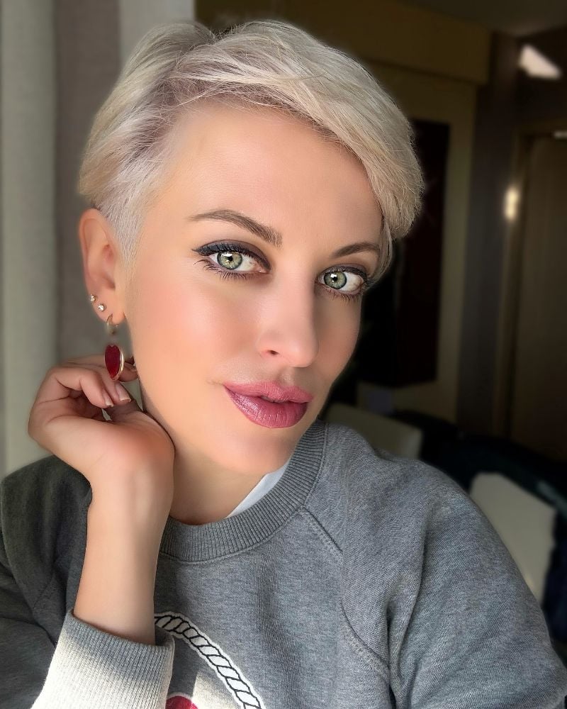 Platinum Blonde Pixie With Shaved Sides — Trendy Blonde Hairstyles