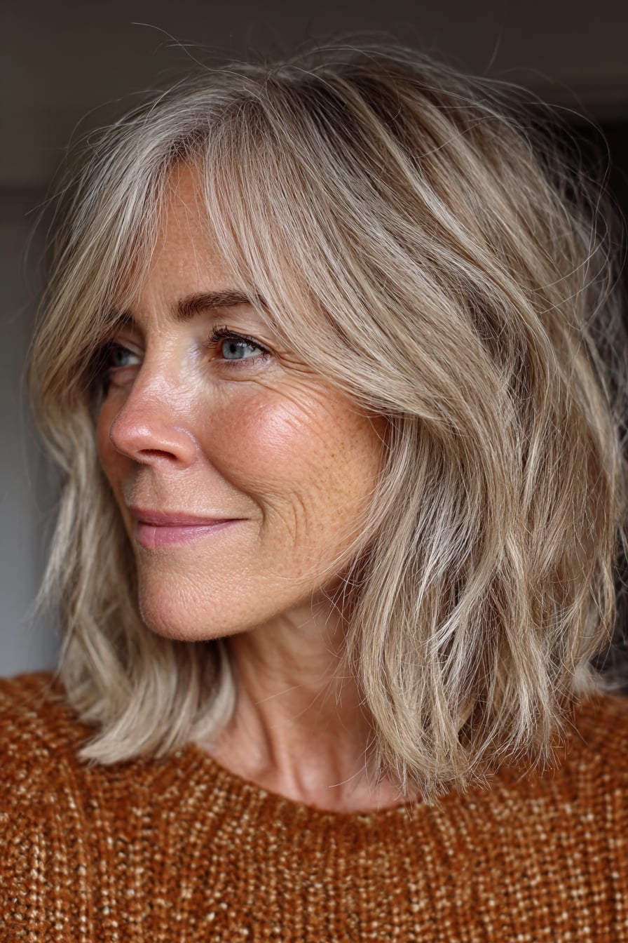 Ash Blonde Lob With Face-Framing — Trendy Blonde Lob