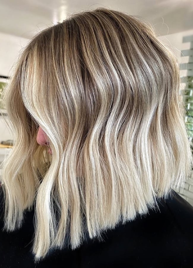 Buttercream Blonde Lob With Soft Waves — Trendy Blonde Lob