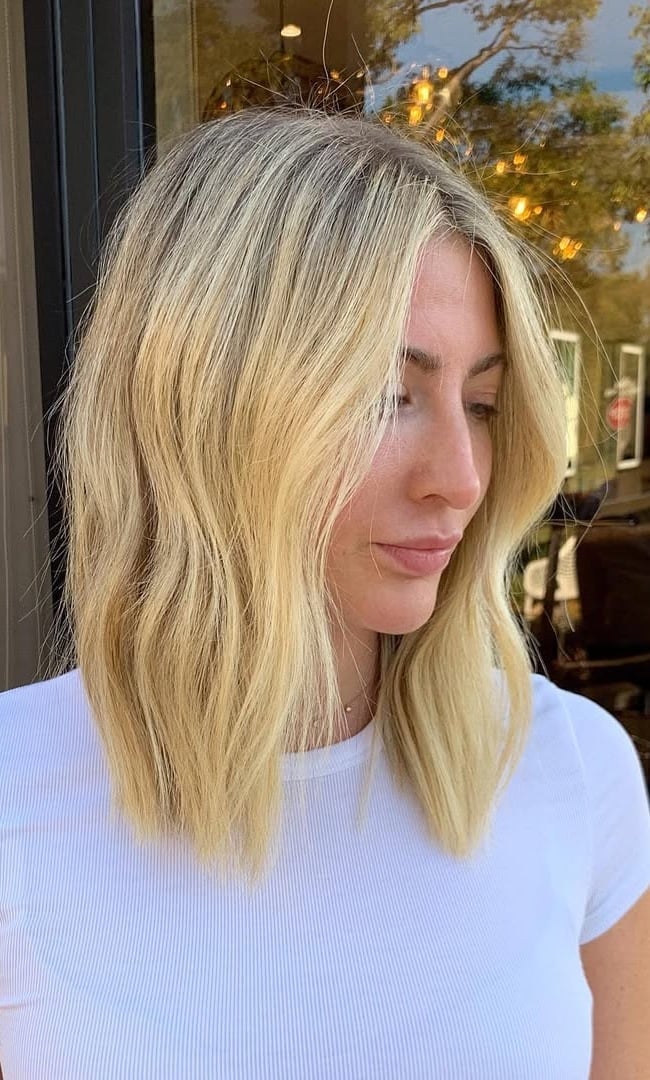 Bright Blonde Blunt Lob — Trendy Blonde Lob
