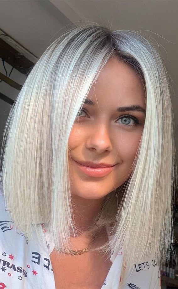 Pearly Platinum Blonde Lob — Trendy Blonde Lob