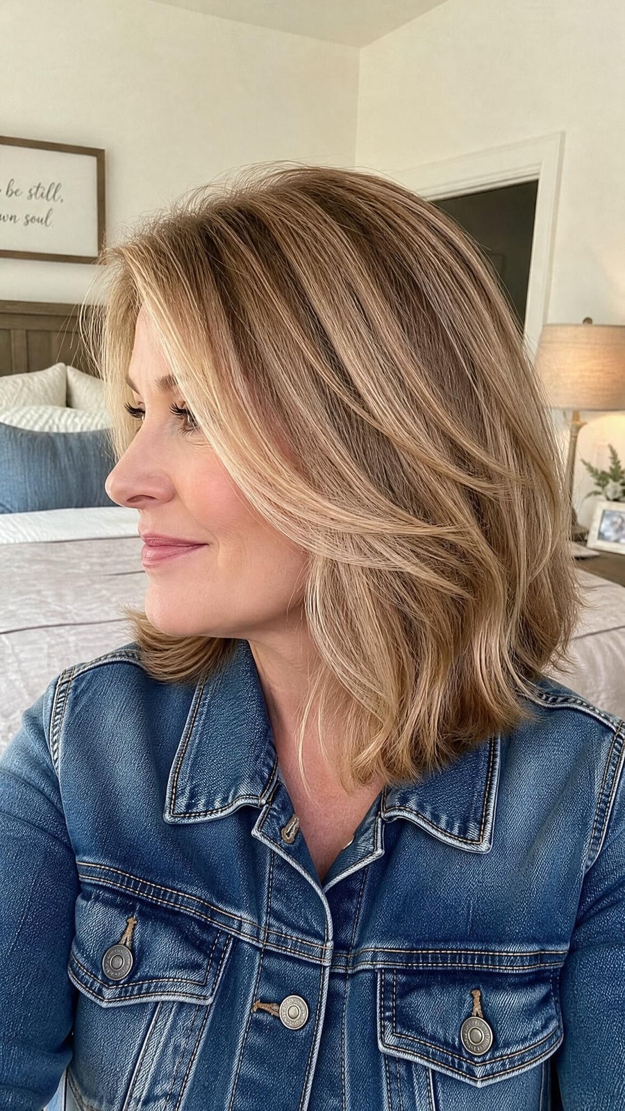 Honey Blonde Lob With Face-Framing Layers — Trendy Blonde Lob