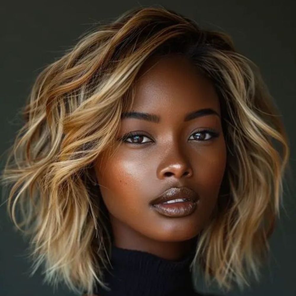 Chin Length Bob With Blonde Contrast Chin Length Bob With Blonde Contrast — Trendy Blonde Wavy Hair