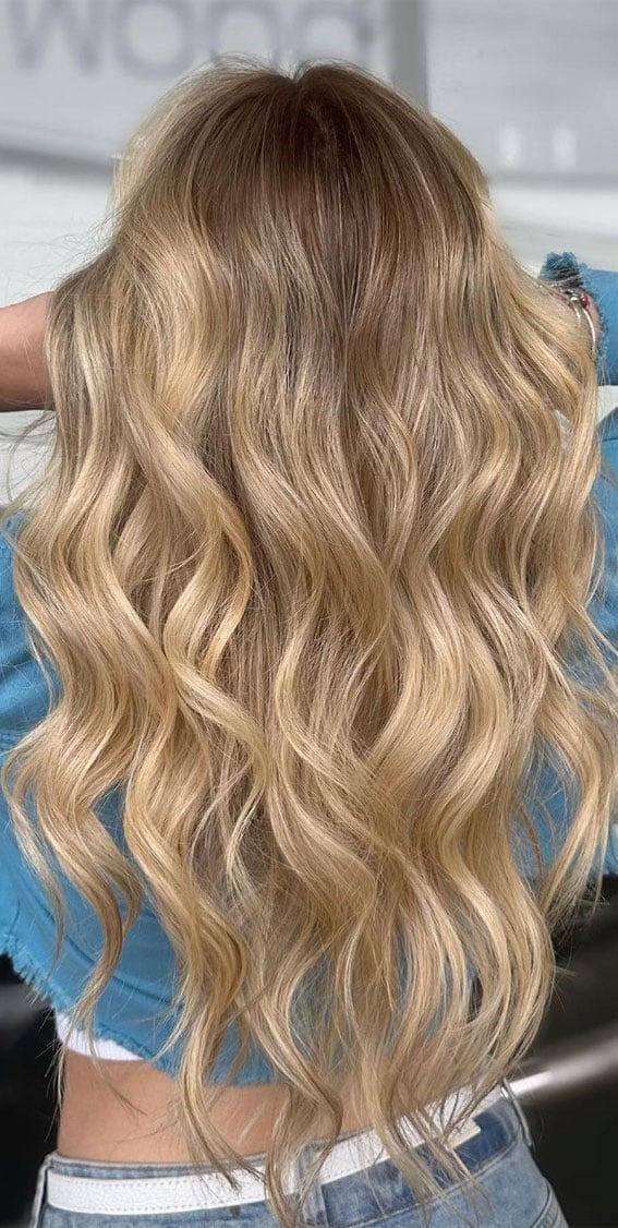 Mid-Back Ash Blonde With Root Shadow Mid-Back Ash Blonde With Root Shadow — Trendy Blonde Wavy Hair