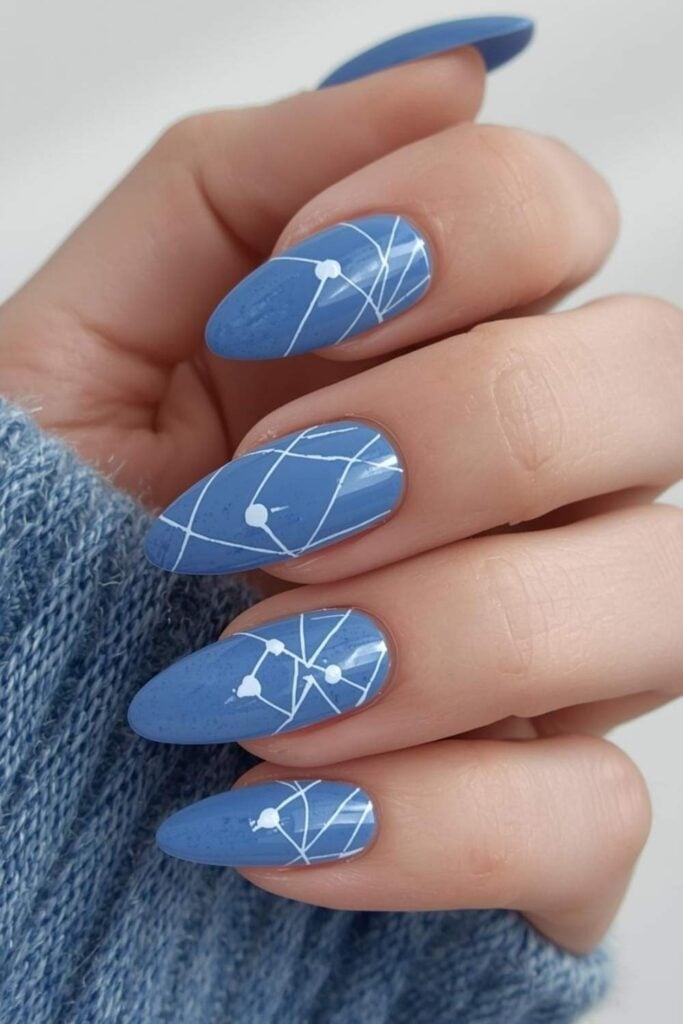 Long Stiletto Muted Blue Matte Geometric Nails Long Stiletto Muted Blue Matte Geometric Nails — Trendy Blue Acrylic Nails
