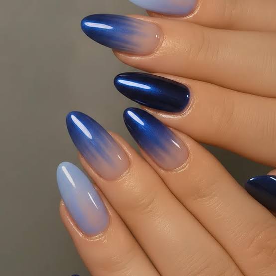 Medium Almond Blue Ombre Acrylics Medium Almond Blue Ombre Acrylics — Trendy Blue Acrylic Nails