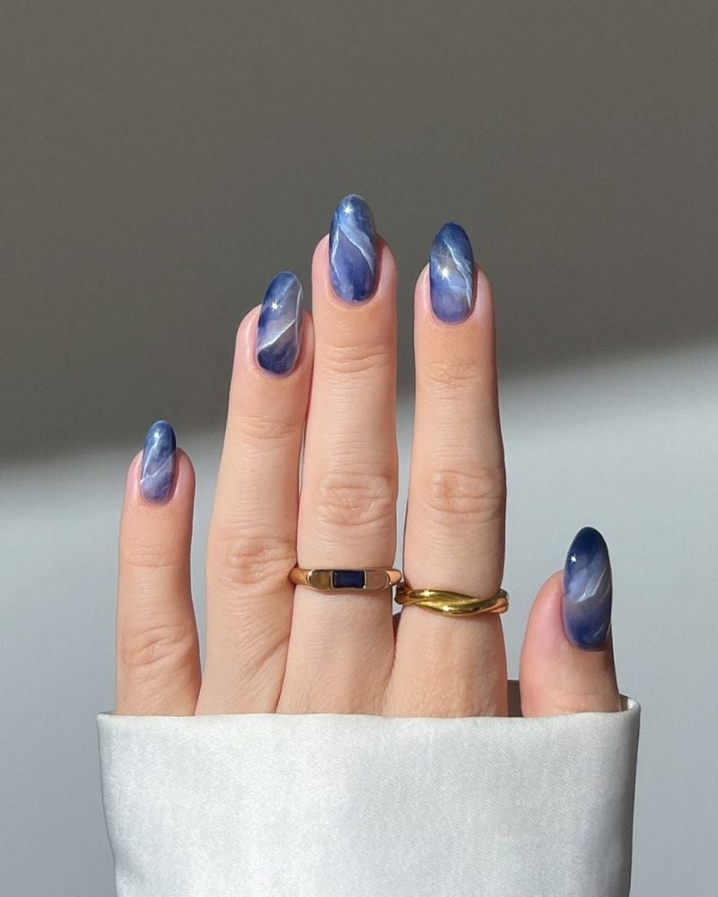 Galaxy Cat-Eye Blue Marble Nails Galaxy Cat-Eye Blue Marble Nails — Trendy Blue Acrylic Nails