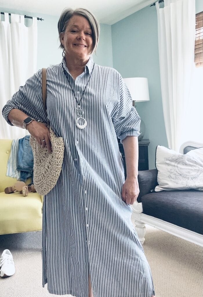 Oversized Blue and White Striped Shirt Dress — Trendy Blue and White Outfits