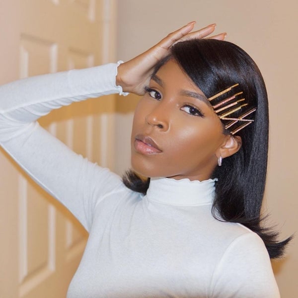 Mid-Back Dark Brown Curly Hair Bobby Pin Accent — Trendy Bobby Pins Hairstyles