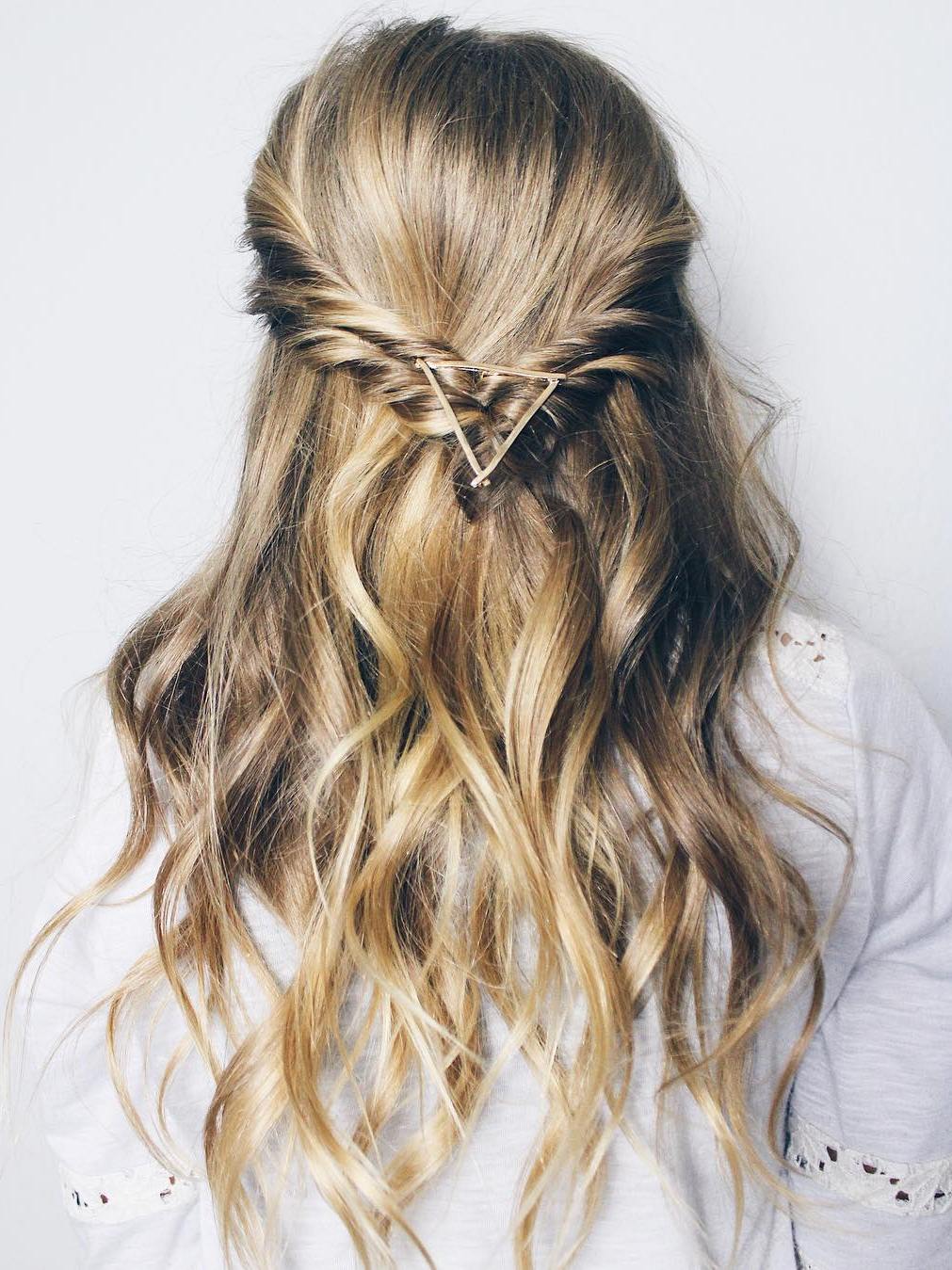 Mid-Back Blonde Balayage Half Up Braided Accent — Trendy Bobby Pins Hairstyles