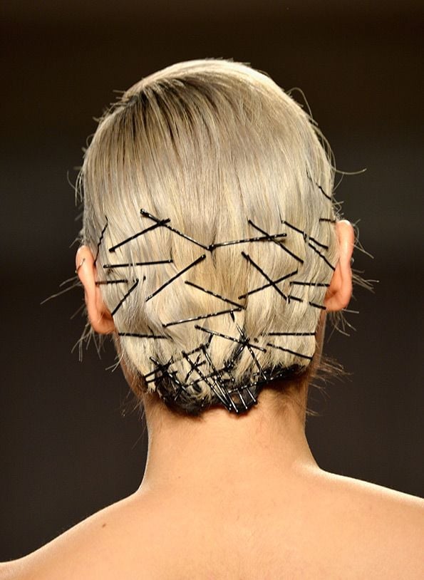Short Ash Blonde Updo Criss-Cross Bobby Pins — Trendy Bobby Pins Hairstyles