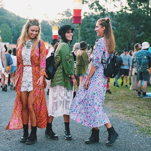 Floral Print Duster Over Lace Mini Dress with Combat Boots — Trendy Boho Chic Outfits