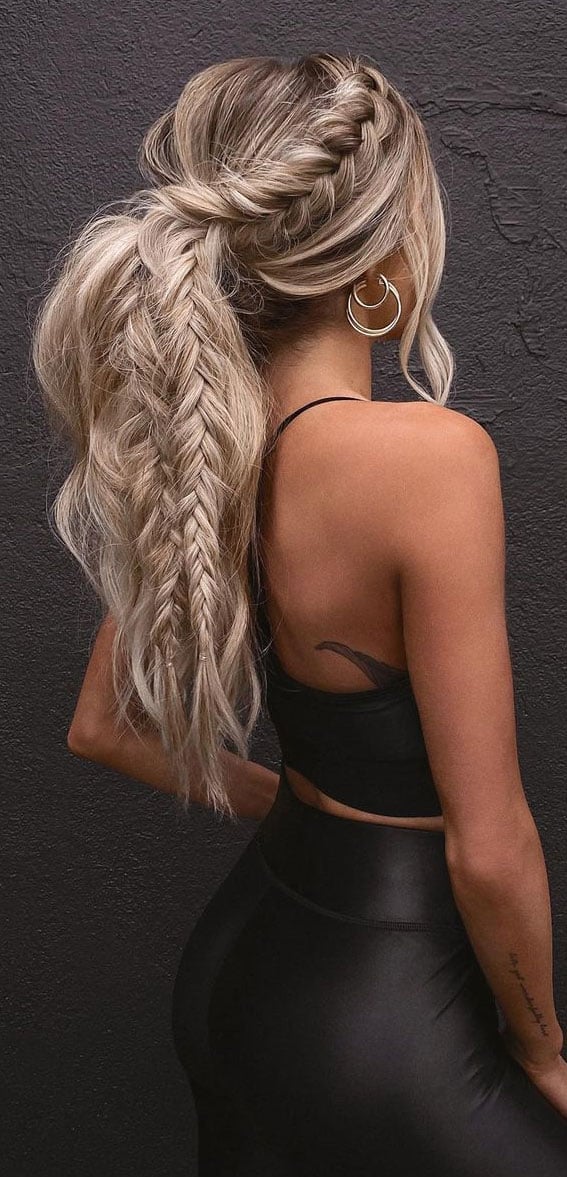 Blonde Wavy Fishtail Ponytail Blonde Wavy Fishtail Ponytail — Trendy Braided Ponytail