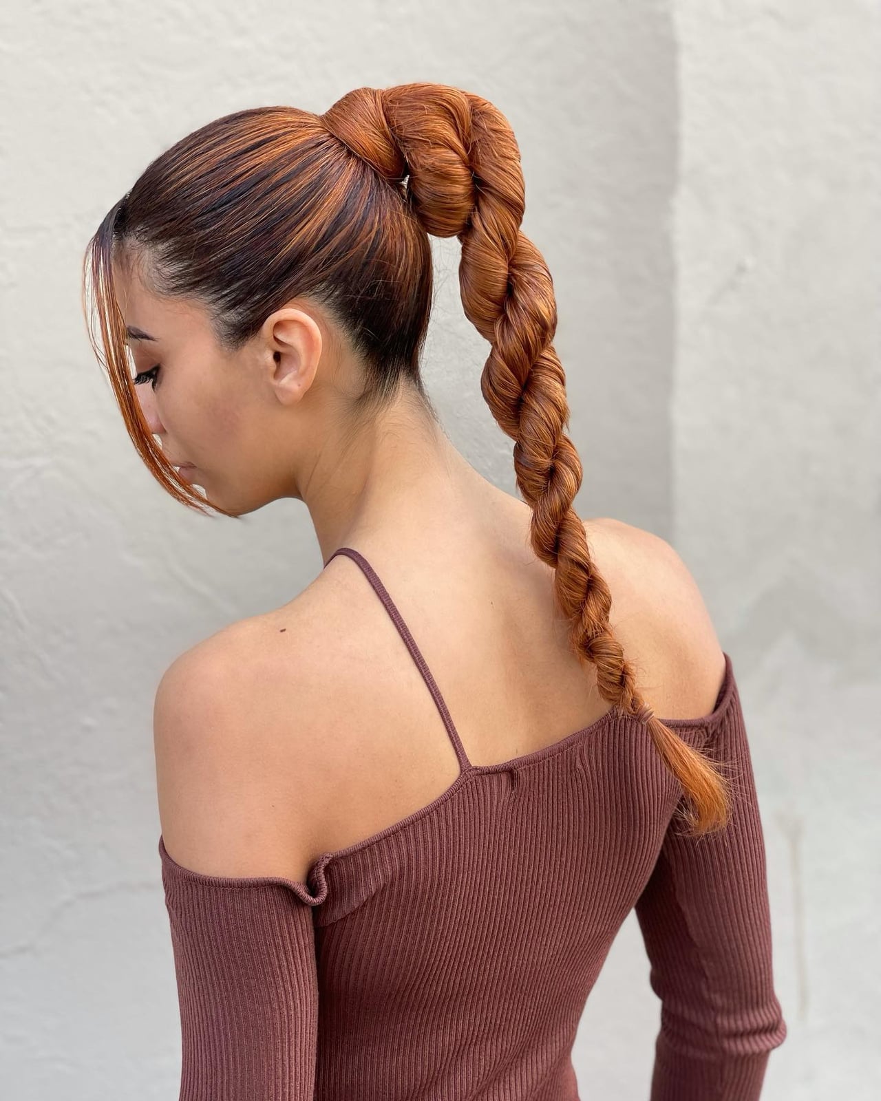 Reddish-Brown Twisted Rope Braid Ponytail Reddish-Brown Twisted Rope Braid Ponytail — Trendy Braided Ponytail