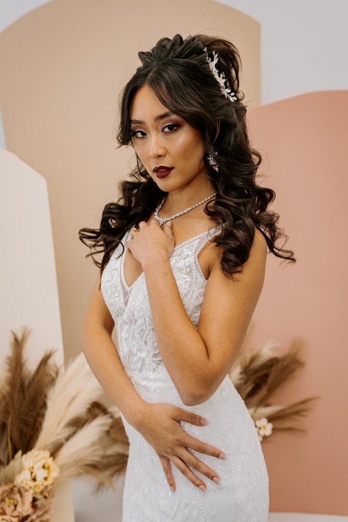 Half Up Half Down Waves With Accessory Half Up Half Down Waves With Accessory — Trendy Bridal Hair