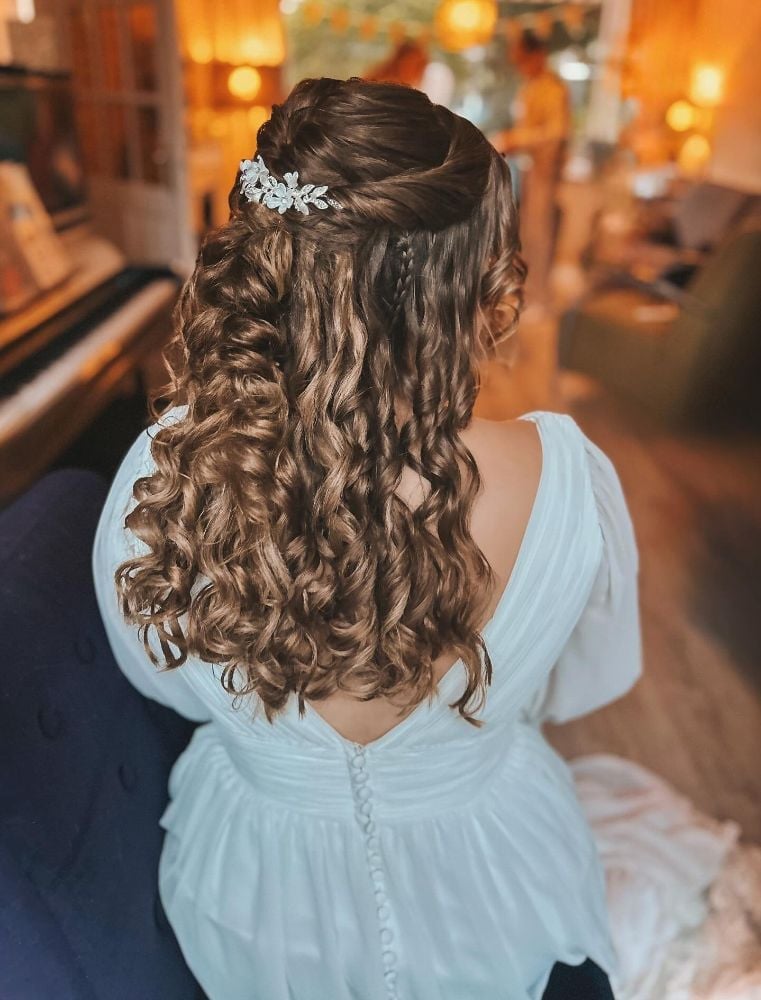 Half Updo With Braids and Accessory Half Updo With Braids and Accessory — Trendy Bridal Hair