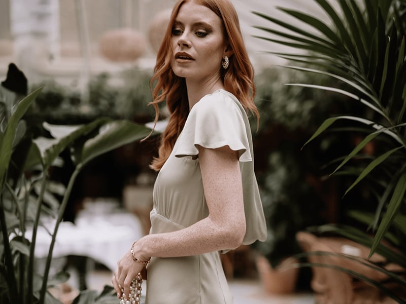 Pale Green Satin Dress with Flutter Sleeves — Trendy Bridesmaid Dress