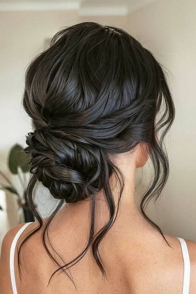 Textured Updo With Flowing Strands Textured Updo With Flowing Strands — Trendy Bridesmaid Hairstyles Updo