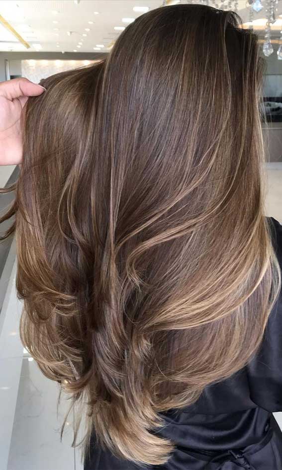 Mid-Back Light Brown With Finely Woven Blonde — Trendy Brown Hair with Blonde Highlights