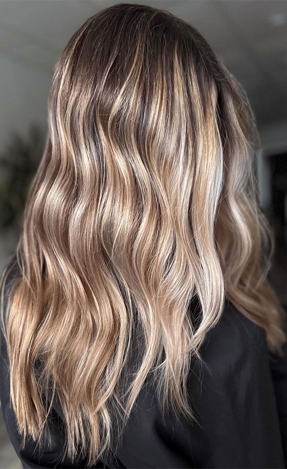Mid-Back Dark Brown With Cool Platinum Highlights — Trendy Brown Hair with Blonde Highlights