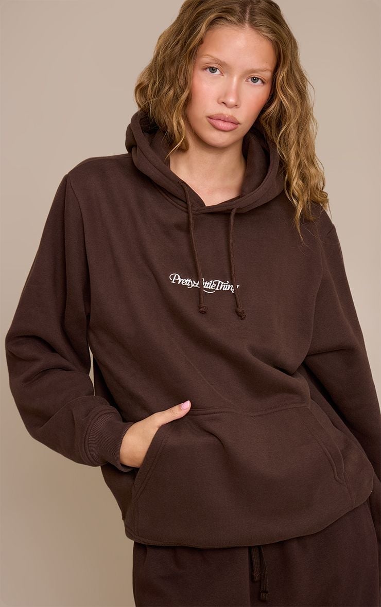 Embroidered Brown Hoodie With Minimalist Styling — Trendy Brown Hoodie Outfit