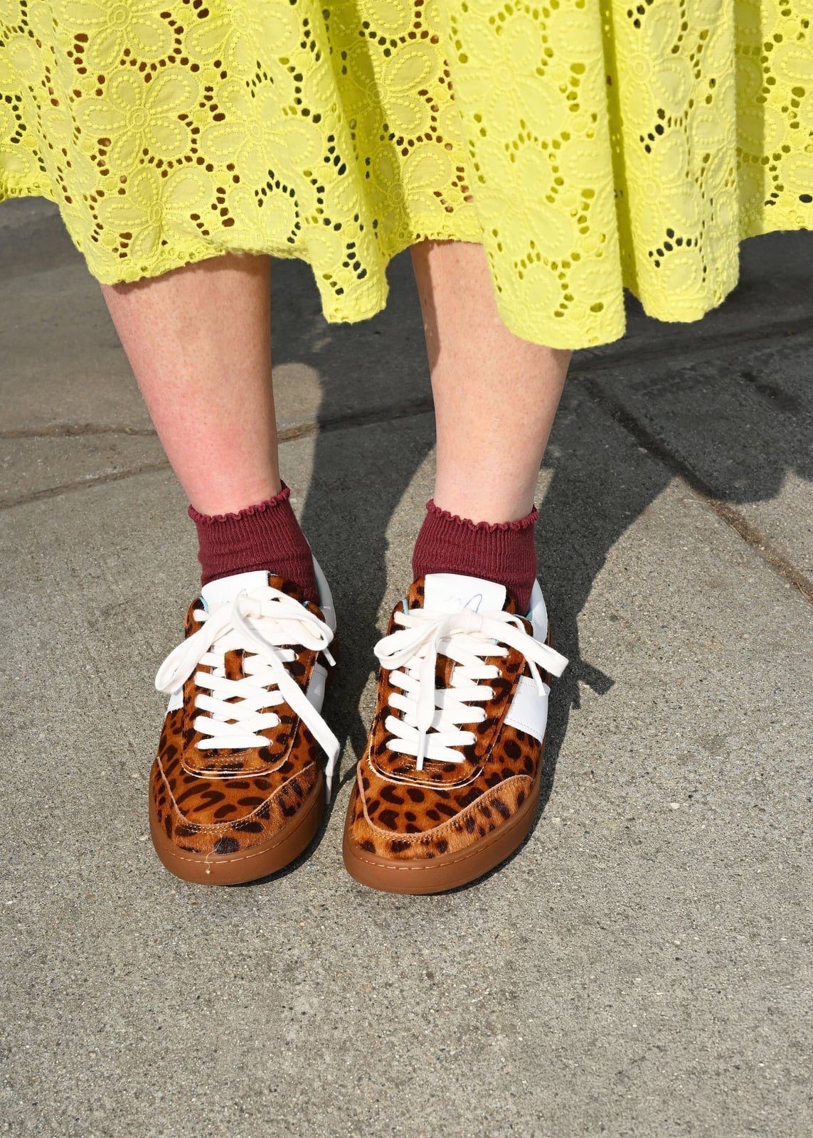 Leopard Print Sneakers and Yellow Dress — Trendy Brown Sneakers Outfit