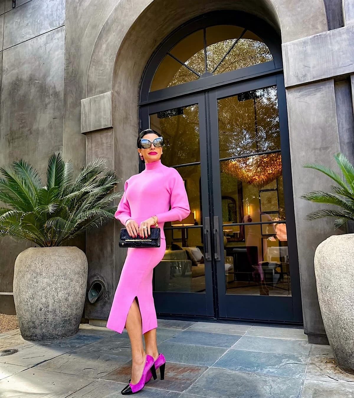 Hot Pink Midi Dress with Matching Heels — Trendy Brunch Outfits