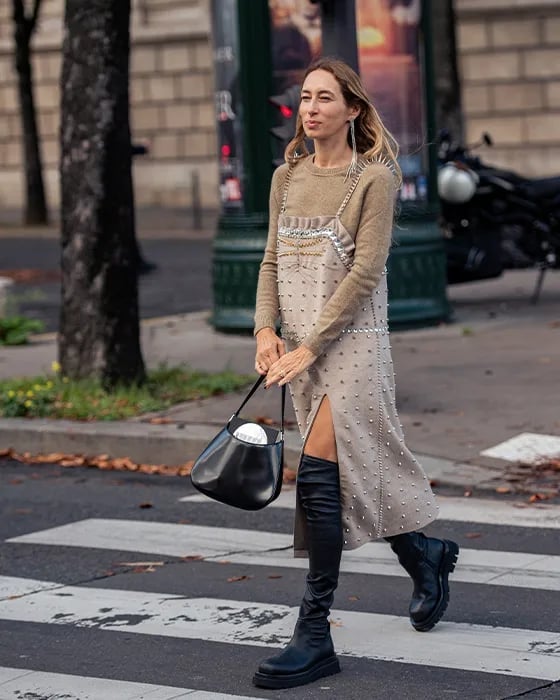 Slip Dress with Sweater and Boots — Trendy Brunch Outfits