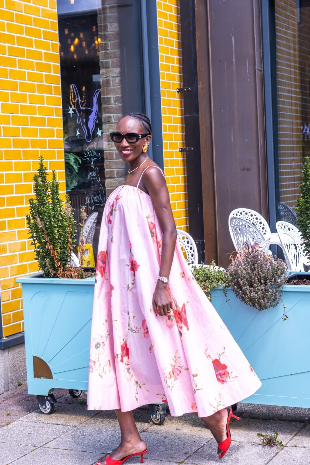 Floral Maxi Dress with Pointed Mules — Trendy Brunch Outfits