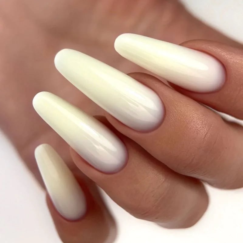 Off-White Subtle Ombre Long Almond Nails — Trendy Builder Gel Nails
